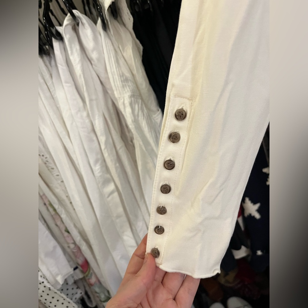 J. Crew Ivory Long-Sleeve Crewneck Top with Button Cuffs - Picture 4 of 6